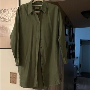Olive Green Button-Up Shirt Dress